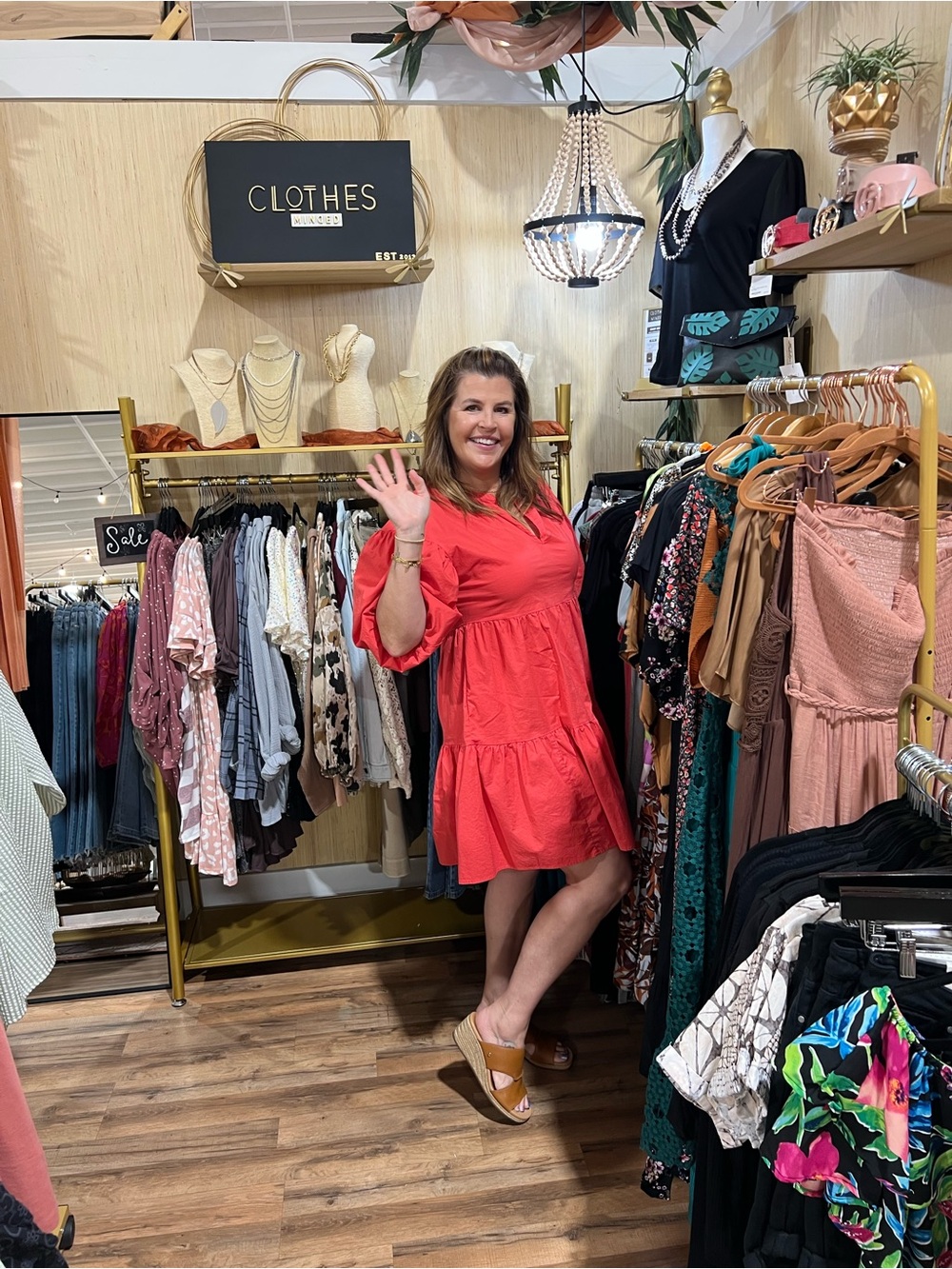 Coral Puff-Sleeve Tiered Dress - Sundry for Evereve-Size 3